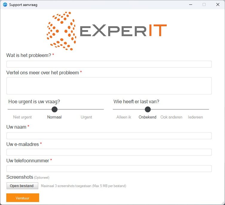 Remote Management Tool Support Aanvraag formulier