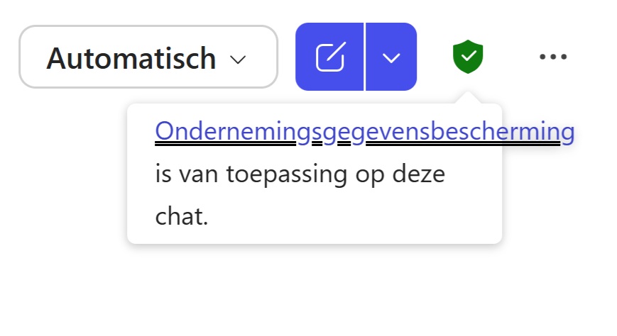 In Copilot Chat staat het groene schildje geactiveerd. Gegevens worden beschermd.