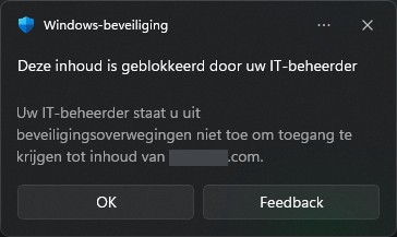 De web content filtering doet zijn werk en je krijgt een notificatie zodra je toegang probeert te krijgen tot een schadelijke website